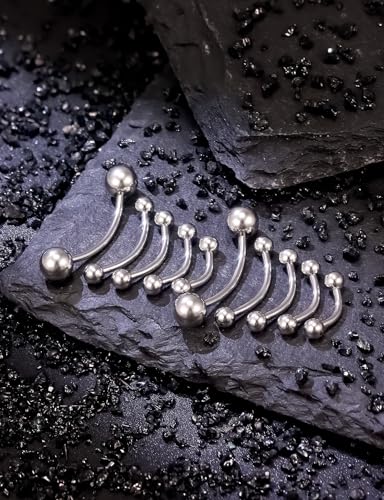 20G 16G 14G 12G Eyebrow Ring Piercing Jewelry Surgical Steel Vertical Labret Lip Ring Rook Daith Earrings Navel Small Tiny Belly Button Ring Piercing Jewelry for Women Men Silver Black Gold - color: Silver, size: 16G