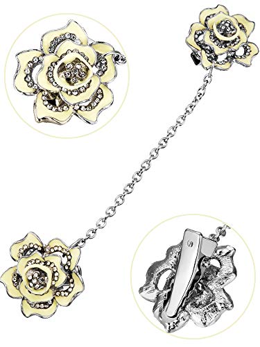 Gejoy 2 Pieces Retro Rose Sweater Shawl Clips Clasp Vintage Cardigan Collar Cloak Dresses Clip with Chain for Women Girls(Style Set 2)