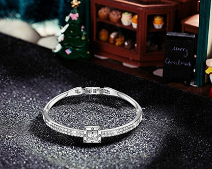 Fasion Jewelry Spiritual Guidance Bangle Bracelets For Women 18K Gold Plating Adjustable Bracelets with Crystal for Wife Girlfriend or Mothers, - color: White Gold White