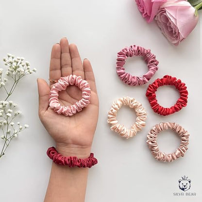 SILVR BEAR Luxury Satin Scrunchies, Satin Hair Ties for Thick, Thin & Curly Hair, Scrunchies for Women, Girls & Men Softer than Silk Hair Ties (Skinny Rose) - color: Rose Skinny