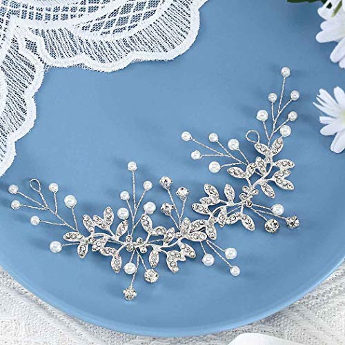 Unsutuo Bridal Crystal Headband Silver Rhinestone Hair Vine Pearls Wedding Hair Accessories for Women and Girls(Silver) - color: Silver