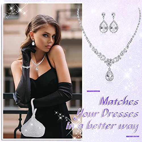 4 Pcs Silver Clutch Purse Jewelry Set for Women Rave Accessories Evening Rhinestone Purse Silver for Bride Wedding - style: Modern Style