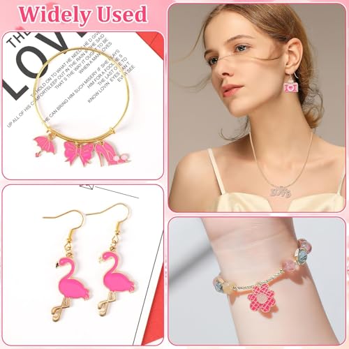 SANNIX 110Pcs/55 Pairs Pink Charms, Valentine Charms for Jewelry Making | Valentine Pendants for Bracelets, Necklaces Earrings Craft Making, Party Supplies Gift - style: Pink Charms