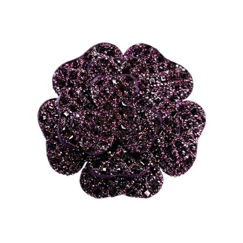 Rhinestone Camellia Flower Brooch Pin for Women Ladies Unisex Fashion Crystal Rose Clover Floral Brooches Lapel Pins Dainty Dress Accessories Jewelry Gift Boutonniere Corsage Wedding Holiday Party 70mm - color: Purple