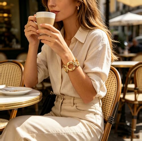 Chunky Gold Bangle Bracelets for Women Statement Bracelet for Dainty Charm Women Jewelry - color: Gold O Shape Bracelet