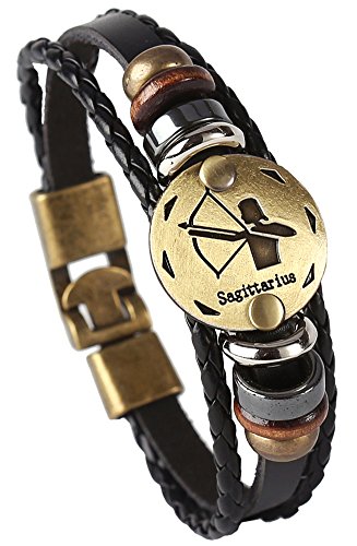 Punk Alloy Leather Bracelet for Constellation Braided Rope Bracelet Bangle - style: Sagittarius