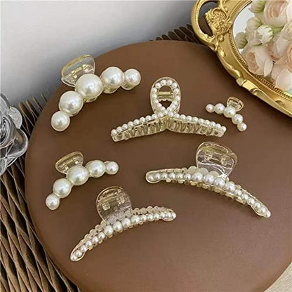 Pearl Hair Clips,Elegant Hair Clip Strong Hold Jaw Clips,Big Pearl Hair Claw Clips Barrettes Nonslip Birthday Mother's Day Wedding Gift for Women Girls Daughter Girlfriend (6 Pack) - size: 1 Count (Pack of 6)