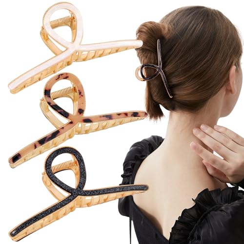 Mistofu Large Metal Hair Clips for Thick Hair, Alloy Hair Claw for Women | 3 Pcs 4.5",Strong Hold Big Claw Clips,Fashion Styling Accessories for Women Girls - color: Alloy Multicolor 3