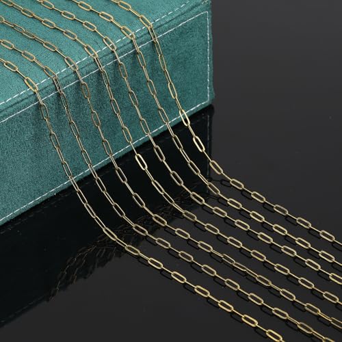 UMAOKANG 32.8 Feet Bronze Plated Brass Jewelry Making Chains Bulk Paperclip Chain for Jewelry Making Jewelry Supplies Findings - color: Bronze Paperclip