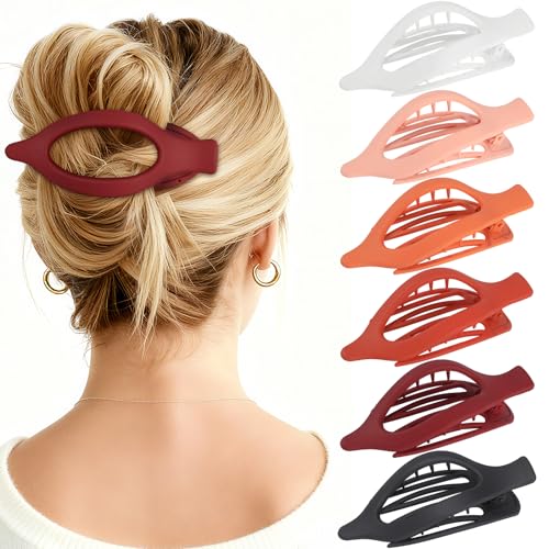 Flat Hair Clips for Women - 6 PCS French Flat Claw Clips Medium Hair Clips for Girls Large Hair Claw Clips for Thick or Thin Hair Strong Hold No Slip Hair Accessories for women (Orange) - color: Orange
