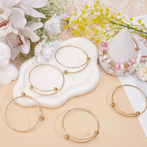 Beebeecraft 6Pcs 2.4 Inch Stainless Steel Adjustable Bangle Bracelet with Removable Ball Bead Real 18K Gold Plated Expandable Blank Bangle Bracelets Blank Cuff Wire Bracelets for Jewelry Making - color: Gold, size: 6cm