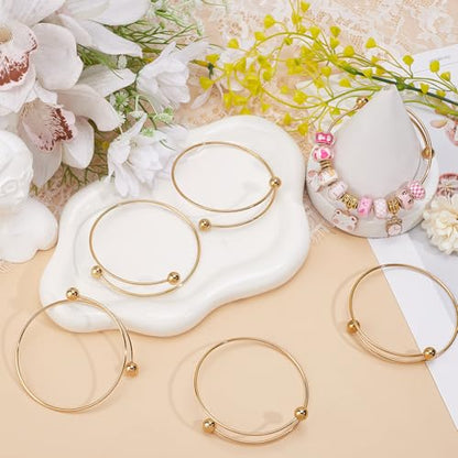 Beebeecraft 6Pcs 2.4 Inch Stainless Steel Adjustable Bangle Bracelet with Removable Ball Bead Real 18K Gold Plated Expandable Blank Bangle Bracelets Blank Cuff Wire Bracelets for Jewelry Making - color: Gold, size: 6cm