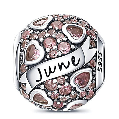HappyStar 925 Sterling Silver Month Birthstone Charm for Bracelets Necklace，with 5A Cubic Zirconia Dangle Pendant Bead,Happy Birthday Valentine's Day - color: 6-June Birthstones