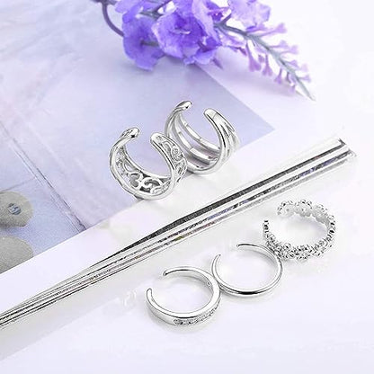 5 Pcs Filled Toe Rings for Women Non Tarnish Filled Toe Ring Adjustable Flower Cz Dainty Toe Ring Summer Beach Open Toe Rings Set Toe Jewelry Foot Jewelry(Gold,Silver,Rose Gold) - color: Silver