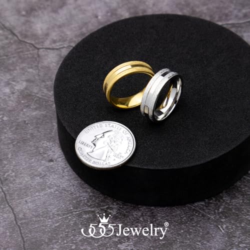 555Jewelry 4mm Sandblast Stainless Steel CZ Wedding Band Ring for Women & Men - color: Gold Style 8