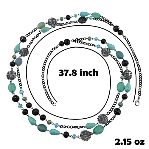 Bocar Long Necklaces for Women Trendy, Boho Layered Crystal Beaded Collar Necklaces for Women, Fashion Statement Necklaces Jewelry - color: Blue green