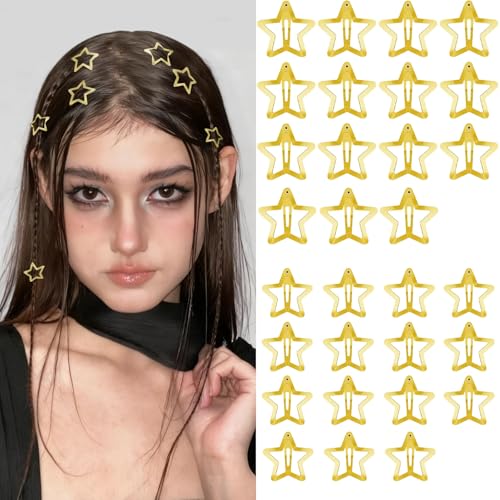 Star Hair Clips 2000s Y2K Gold Star Hair Accessories Snap Hair Barrettes Non Slip Metal Hair Clips for Girls Women -30 PCS 1.18", 1.57" - color: 30 P - 1.18",1.57"-gold