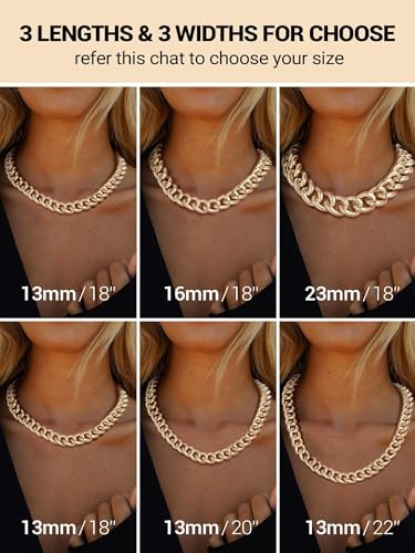 Chunky Gold Necklace for Women, 14K Gold Cuban Chain with Oval Spring Ring, 13MM/16MM/23MM 14K Gold Plated Womens Gold Chain Necklace Hip Pop Trendy Jewlry Gifts - size: 18 inchs, style: 13MM -14K Gold