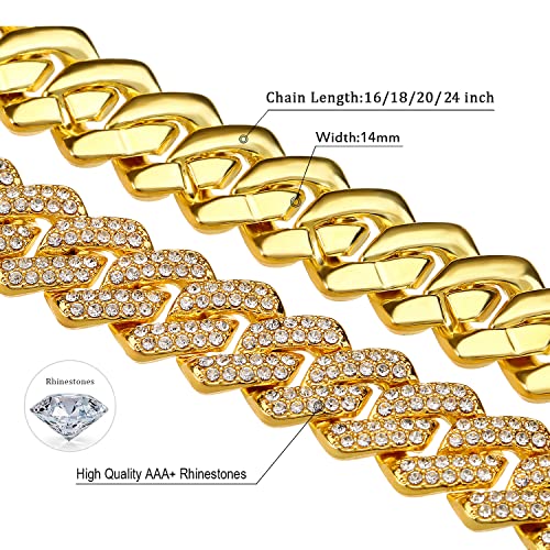 JUNVirtuous 2 Pieces Cuban Link Chain Mens Iced Out Miami Cuban Necklace and Bracelet Silver Bling Diamond Hip Hop Jewelry for Men and Women… - color: Gold, style: 8" Bracelet and 16" Necklace