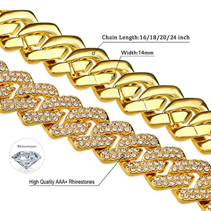 JUNVirtuous 2 Pieces Cuban Link Chain Mens Iced Out Miami Cuban Necklace and Bracelet Silver Bling Diamond Hip Hop Jewelry for Men and Women… - color: Gold, style: 8" Bracelet and 24" Necklace
