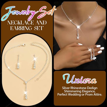 Bride Silver Bridal Necklace Earrings Set Crystal Wedding Jewelry Set Rhinestone Choker Necklace for Women and Brides - color: E Silver