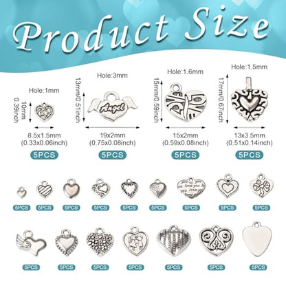 Elecrelive Crystal Heart Charms Rhinestone Heart Pendants Valentine Charms for Necklace Bracelet Earring Wedding Jewelry - color: Antique Silver, 100pcs