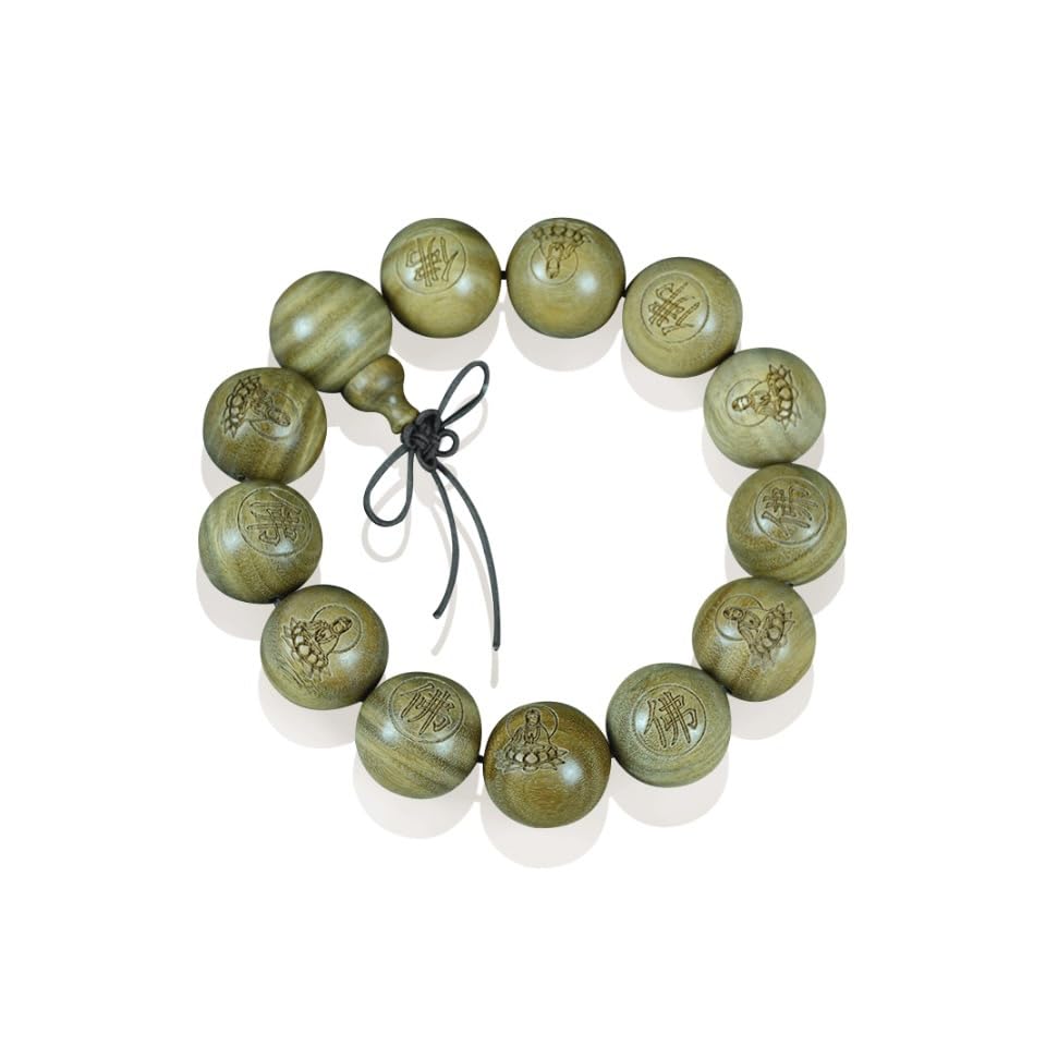 Tibetan Buddhist Green Sandalwood Beads 18mm Scented Sandalwood Link Wrist Crafts Beads Bracelet for Men Women - size: 18MM