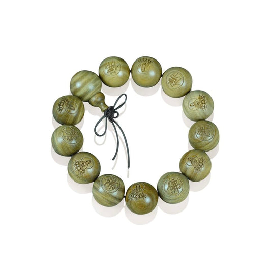 Tibetan Buddhist Green Sandalwood Beads 18mm Scented Sandalwood Link Wrist Crafts Beads Bracelet for Men Women - size: 18MM