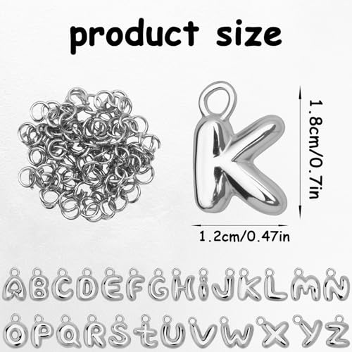 SANNIX 26Pcs Letter Charms for Jewelry Making, Silver Bubble Alphabet Charm | DIY A-Z Initial Letter Pendants, for Bracelets Necklaces Earrings, Craft Supplies