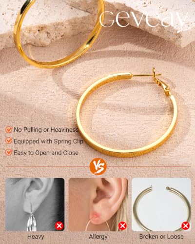 Lightweight 925 Sterling Silver Post Hoop Earrings for Women | 3mm Wide Hypoallergenic Thin Large Hoop Earrings for Women Gift 30/40/50/60mm - size: 30mm Gold