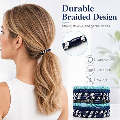 10-Piece Hair Ties: Soft Knitted Hair Tie for Thick/Coarse/Curly Hair. Gentle Hair Ties No Damage—Secure & Protect Strands (Black-blue) - color: Black-blue