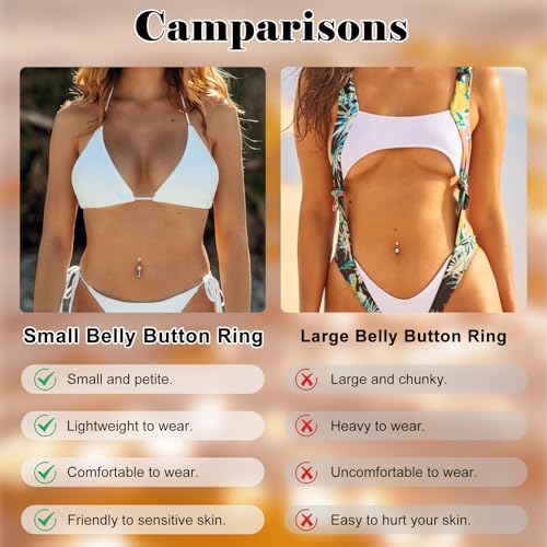 14G Belly Button Rings Silver Gold Pink Stainless Steel Belly Rings Cubic Zirconia Belly Button Piercings Navel Piercings Set Pool Party Accessories for Women