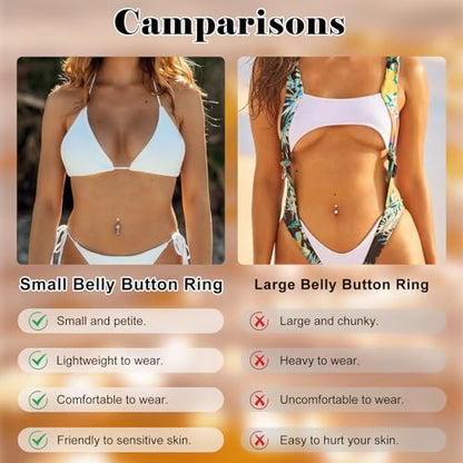 14G Belly Button Rings Silver Gold Pink Stainless Steel Belly Rings Cubic Zirconia Belly Button Piercings Navel Piercings Set Pool Party Accessories for Women