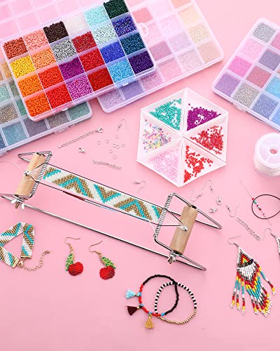 Jexine Bead Loom Kit with 48000 Pcs 2mm Glass Seed Beads for Jewelry Earring Making Tools Gifts for Women DIY Craft