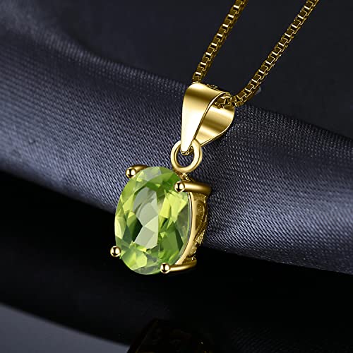 JewelryPalace Natural Gemstone Garnet Peridot Amethyst Citrine Blue Topaz Birthstone Solitaire Pendant Necklace Jewelry Set, 14k Gold Plated 925 Sterling Silver Necklaces for Women, 18 Inch Box chain - color: K-Yellow Gold Plated-Peridot
