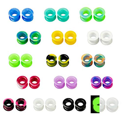 WBRWP 48/32/24/22/20/16/12pcs Ear Tunnels and Plugs - Double Flared Hollow Hard/Soft Silicone Ear Gauges - Ear Expander Stretcher Body Piercing Jewelry 8g-1" - color: 32pcs hard silicone set