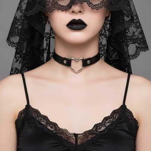 6 Pcs Choker Necklace for Women, Black Gothic Emo Choker Necklace for Women, Leather Stretchy Lace Chokers, Punk Emo Gothic Jewelry, Perfect for Daily Wear, Black