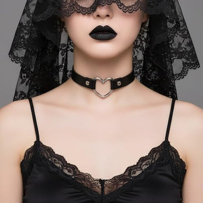 6 Pcs Choker Necklace for Women, Black Gothic Emo Choker Necklace for Women, Leather Stretchy Lace Chokers, Punk Emo Gothic Jewelry, Perfect for Daily Wear, Black