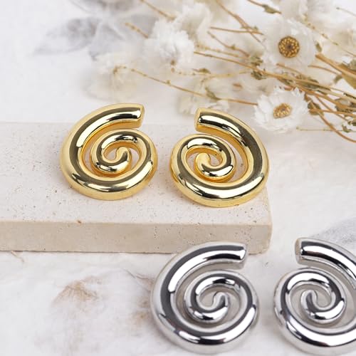 Jean Beau Chunky Gold Stud Earrings for Women Trendy Gold Plated Dangle Drop Prom Birthday Fashion Office Jewelry Gift - color: Silver Swirl