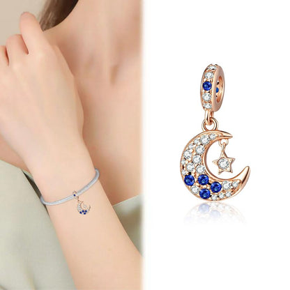Charm for Bracelets and Necklaces, Heart Animals 925 Sterling Silver Bead Celestial Sun Moon Star Charms Jewelry Gift for Women Girls - color: Rose Gold Moon Star Dangle Charm
