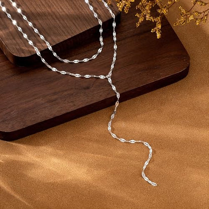 NECOCY 14k Gold Plated Lariat Necklaces for Women, Dainty Long Layered Chain Necklace Trendy Y-Shaped Pendant Necklace Statement Charm Jewelry for Women Gift - style: silver sty4