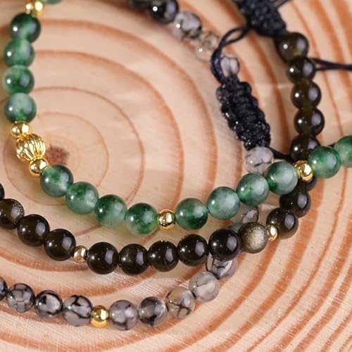 Natural Stone&925 Sterling Silver/18K Gold Anklet,│4MM│9-12 in│, Hand Woven, Adjustable Size - color: Aquatic Green Agates