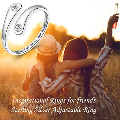 Fookduoduo 925 Sterling Silver Ring Inspirational Jewelry adjustable Wrap Open Rings for Women - style: Circle CZ