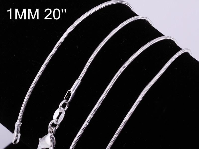 NABTYJC Sterling Silver 1MM Snake Chain with Lobster Clasp 18" 20" 24"