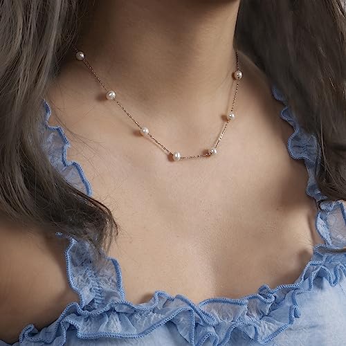 925 Sterling Silver Dainty Freshwater Cultured Pearl Choker Necklace White Genuine Real Pearl Charm Necklaces Jewelry Gifts for Her - color: Satellite Pearl 6-7mm AAAAA-Silver