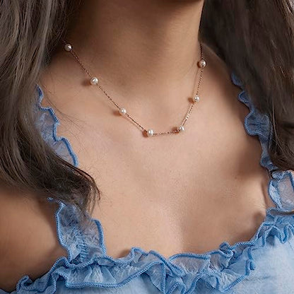 925 Sterling Silver Dainty Freshwater Cultured Pearl Choker Necklace White Genuine Real Pearl Charm Necklaces Jewelry Gifts for Her - color: Satellite Pearl 6-7mm AAAAA-Silver