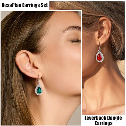 Dangle Earrings for Women Multicolor Crystal Drop Earrings Set Leverback Teardrop Earrings 925 Silver and 14K Gold Plated Hypoallergenic Fashion Cubic Zirconia Dangle Earrings Trendy Jewelry Gifts for Women - style: Teardrop Set-S 5