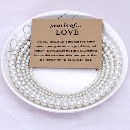 COLORFUL BLING Imitation Pearl Strands Choker Necklace Bracelet With Meaningful Card for Wedding Anniversary Birthday Party Gifts Bridal Jewelry Set - color: 5pcs necklace