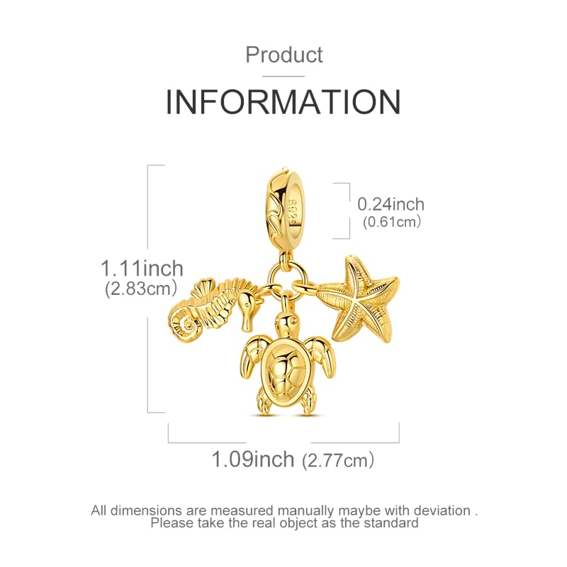 Birthday Fashion Heart Dangle Charm for Bracelets and Necklace Pendant Bead Charms Jewelry Present for Women Family Friends - style: Golden Ocean