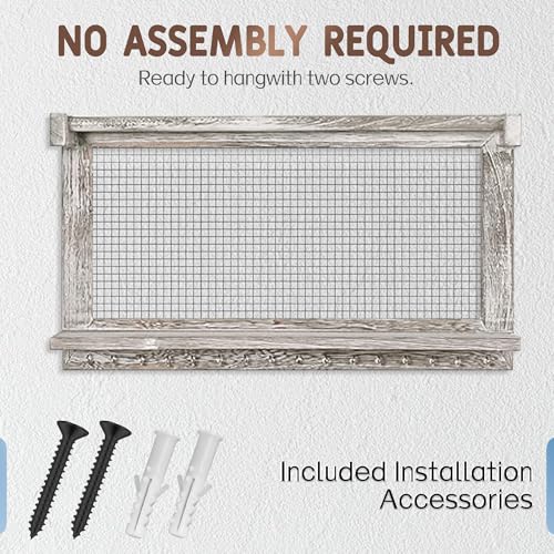 Rustic Wall Mounted Jewelry Organizer with Removable Bracelet Rod & Shelf - Multi-Functional Earring Holder, Necklace Organizer and Bracelet Stand with Hooks for Jewelry Storage and Display
